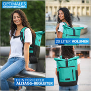 Rolltop Rucksack [18L bis 22L] aus recycelten Plastikflaschen [mint grün]