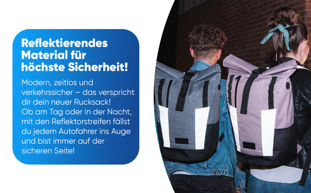 Rolltop Rucksack [20L bis 25L] recycelt und reflektierend [grau]