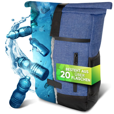 Rolltop Rucksack [18L bis 22L] aus recycelten Plastikflaschen [Jeans blau]