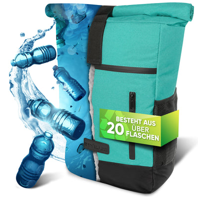 Rolltop Rucksack [18L bis 22L] aus recycelten Plastikflaschen [mint grün]